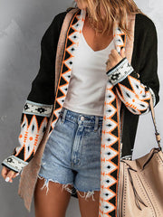 Contrast Color Long Sleeves Loose Collarless Cardigan Tops