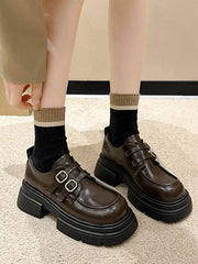 Belt Buckle Round-Toe Split-Joint Platform Shoes Mary Janes