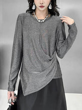 Asymmetric Solid Color Hipster Long Sleeves Round-Neck T-Shirts Tops