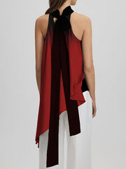 Asymmetric Gradient Tied High-low Loose Halter-Neck Vest Top