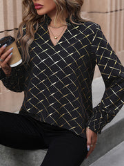 Bronzing Contrast Color High-Low Wrap High-Neck Blouses&Shirts Tops