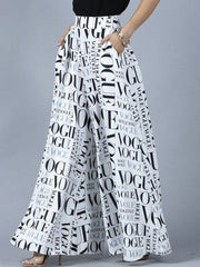 High-Waisted Letter Print Split-Joint Loose Wide Leg Trousers Pants