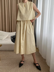 Solid Color Round-Neck Vest + High Waisted Skirt Two Pieces Set