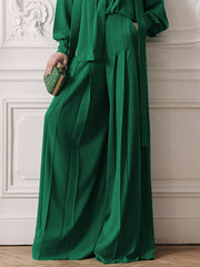 Pleated Solid Color Split-Joint High Waisted Loose Trousers Pants