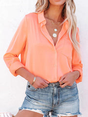 Urban Simple Long Sleeves Solid Color Lapel Blouses Top