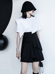 Urban Asymmetric Split-Front Solid Color Short Sleeves T-Shirt Top