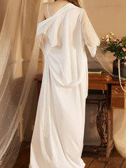 Gauze Ribbed Split-Joint Loose V-neck Robes Intimates&Pajamas