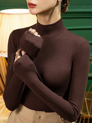 Solid Color Split-Joint Long Sleeves Plus Size Mock Neck T-Shirts Tops