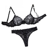 2 Piece Erotic Western Style Black Lace Floral Print Bra Low Waist See Through Panties Sensual Pure Lingerie Set