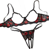 2 Pieces Erotic Crotchless Lips Hollow Out Bra Panties Seductive Underwears Lingerie Set