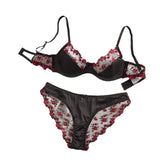 2 Pieces Erotic Western Style Rose Embroidery Mesh Sensual Push Up Bra See Through Briefs Charming Lingerie Set