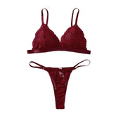 2 Pieces French Wine Red Laces Thin Breathable Wireless Thong