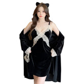 2 Pieces Gold Velvet With Chest Pads Nightrobe Wearable Outside Sling