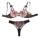 2 Pieces Sale Mesh Butterfly Embroidery Pure See Through Bras Erotic Seductive Underwearss Lingerie Set