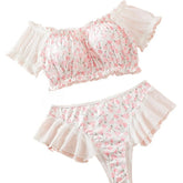 2 Pieces Western Style Floral Print Tube Thong G String Summer Erotic Lingerie Outfit Set