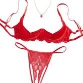 2026 Red Bra Lingerie Sets Crotchless Open Lace Panty Erotic Suits