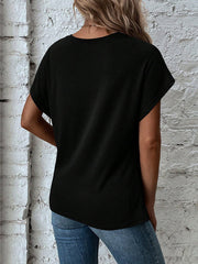 Asymmetric Pleated Solid Color Split-Joint Batwing Sleeves Loose Round-neck T-shirts