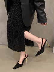 Hollow Pointed-Toe Split-Joint Sling Shoes Sandals Pumps