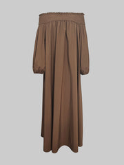 Loose Puff Sleeves Elasticity Pleated Solid Color Off-The-Shoulder Maxi Dresses