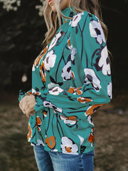 Stylish Selection Long Sleeves Loose Printed Pleated Half Turtleneck Blouses&Shirts Tops