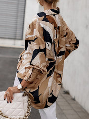 Buttoned Printed Long Sleeves Loose Lapel Blouses&Shirts Tops