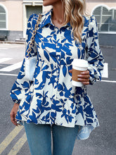 Contrast Color Leaves Print High-Low Loose Lapel Blouses&Shirts Tops