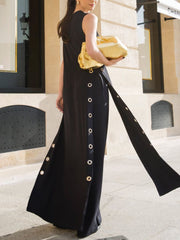 Hollow Solid Color Split-side Tied Loose Sleeveless Deep V-Neck Vest Outerwear