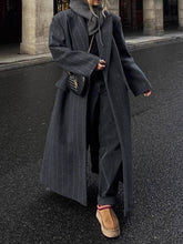 Split-Joint Striped Long Sleeves Loose Lapel Woolen Coat Trench Coats