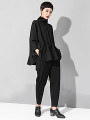 Original Solid Color Smocked High-Neck Sweatshirts