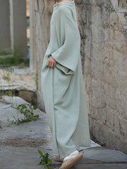Solid Color Split-Joint Split-Side Batwing Sleeves Round-Neck Midi Dresses
