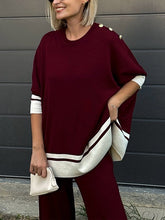 Buttoned Split-Side High-Low Long Sleeves Round-Neck Sweater Tops Pullovers