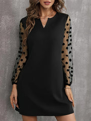 See-Through Split-Joint A-Line High Waisted Round-Neck Mini Dresses