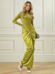 Bodycon Irregularity Pleated Split-Back Split-Joint Half Turtleneck Maxi Dresses