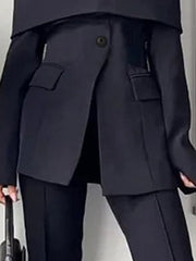 Solid Color Split-Front Split-Joint Long Sleeves Off-The-Shoulder Blazer