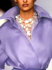 Solid Color Split-Joint Tiered Long Sleeves Loose Lapel Blouses&Shirts Tops