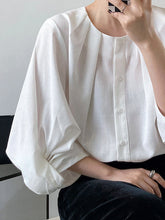 Pleated See-Through Solid Color Split-Joint High-Low Loose Round-Neck Blouses