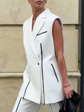 Loose Sleeveless Buttoned Contrast Color Shoulder Pad Zipper Notched Collar Vest Outerwear