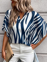 Striped Batwing Sleeves High-Low V-Neck T-Shirts Tops