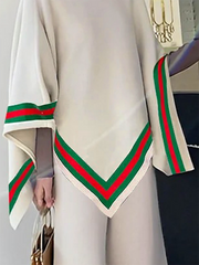 Asymmetric Striped Irregular Clipping Loose High Neck Sweater Tops