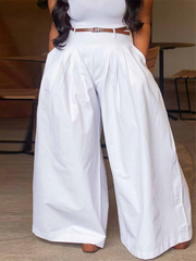 Loose Wide Leg No Belt Solid Color Casual Pants Bottoms Trousers