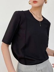 Solid Color Split-Joint Half Sleeves Round-neck T-Shirts Tops