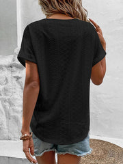Hollow Solid Color Split-Joint Loose Short Sleeves V-Neck T-Shirts
