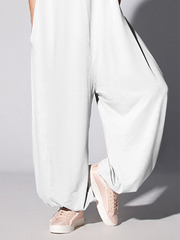 Loose Short Sleeves Lip Applique Embroidered Round-Neck Jumpsuits