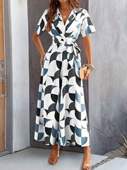 Buttoned Contrast Color Tied Waist High Waisted Loose V-Neck Jumpsuits