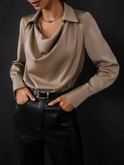 Urban Long Sleeves Solid Color Heaps Collar Blouses&Shirts Tops