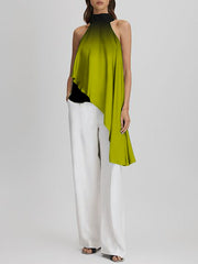 Asymmetric Gradient Tied High-low Loose Halter-Neck Vest Top