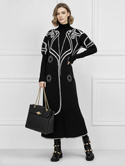 False Two Long Sleeves Print Half Turtleneck Midi Dresses Sweater Dresses