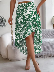 Asymmetric Flower Print High-Low Skirts Bottoms