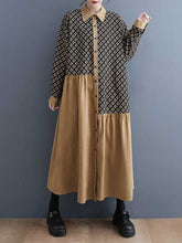 Asymmetric Buttoned Pleated Printed Split-Joint A-Line Long Sleeves Lapel Midi Dresses