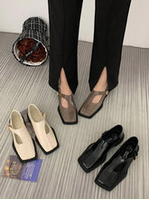 Buckle Hollow Split-Joint Square-Toe Loafers Flat Shoes